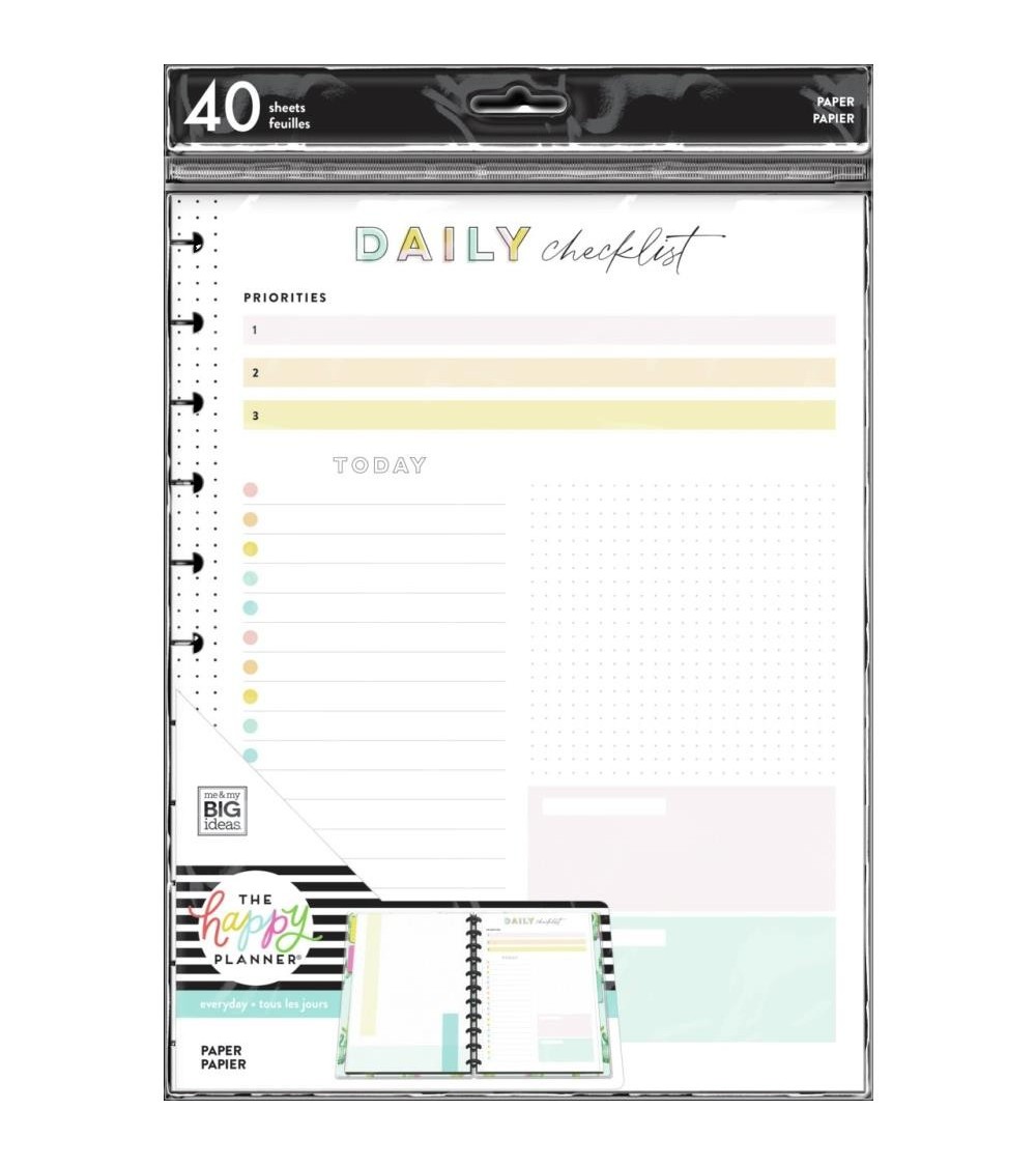 Happy Planner Big Planner Fill Paper Daily Checklist and Priorities