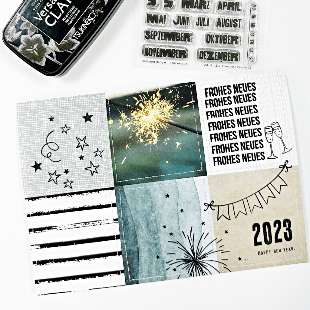 Neujahr Karte mit Collage-Papier (Printable)