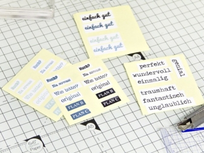 DIY Wort-Sticker mit Klartext-Stempeln